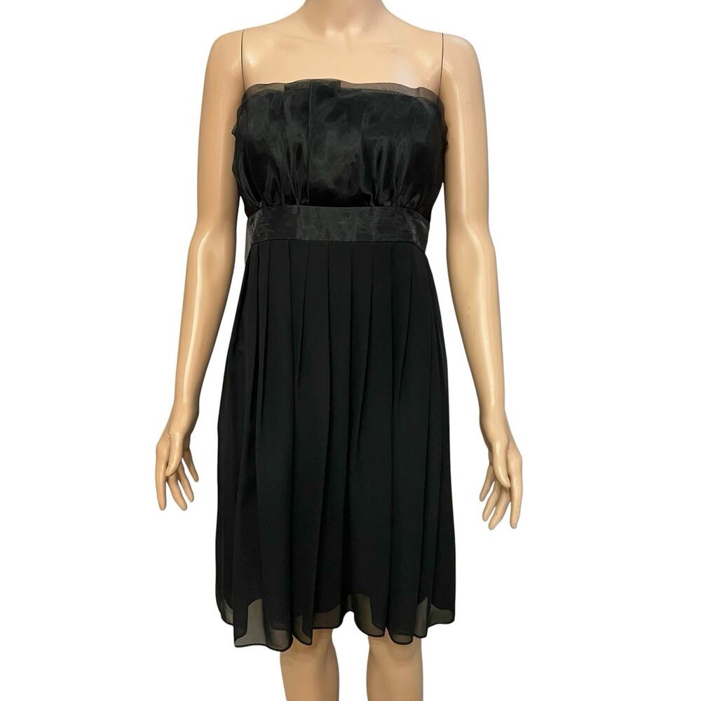 Y2K White House Black Market Strapless Cocktail Dress 8 Black Ruffle Whimsigoth